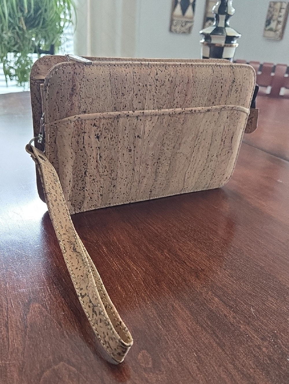 Natural Cork Wristlet Clutch in Beige-Tan